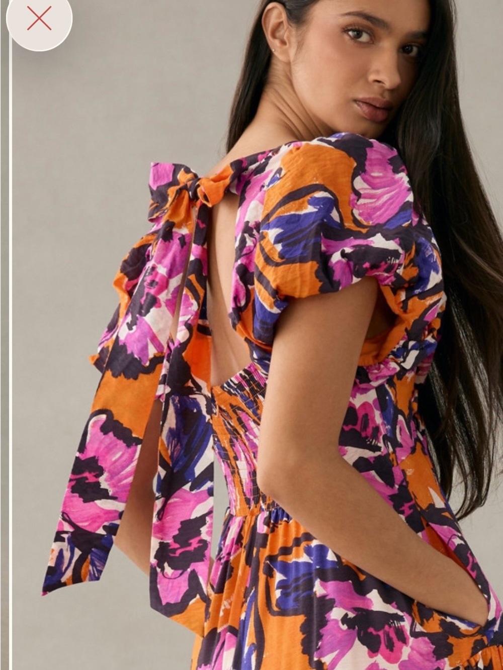 Tie-Back Floral Midi Dress in Orange & Pink